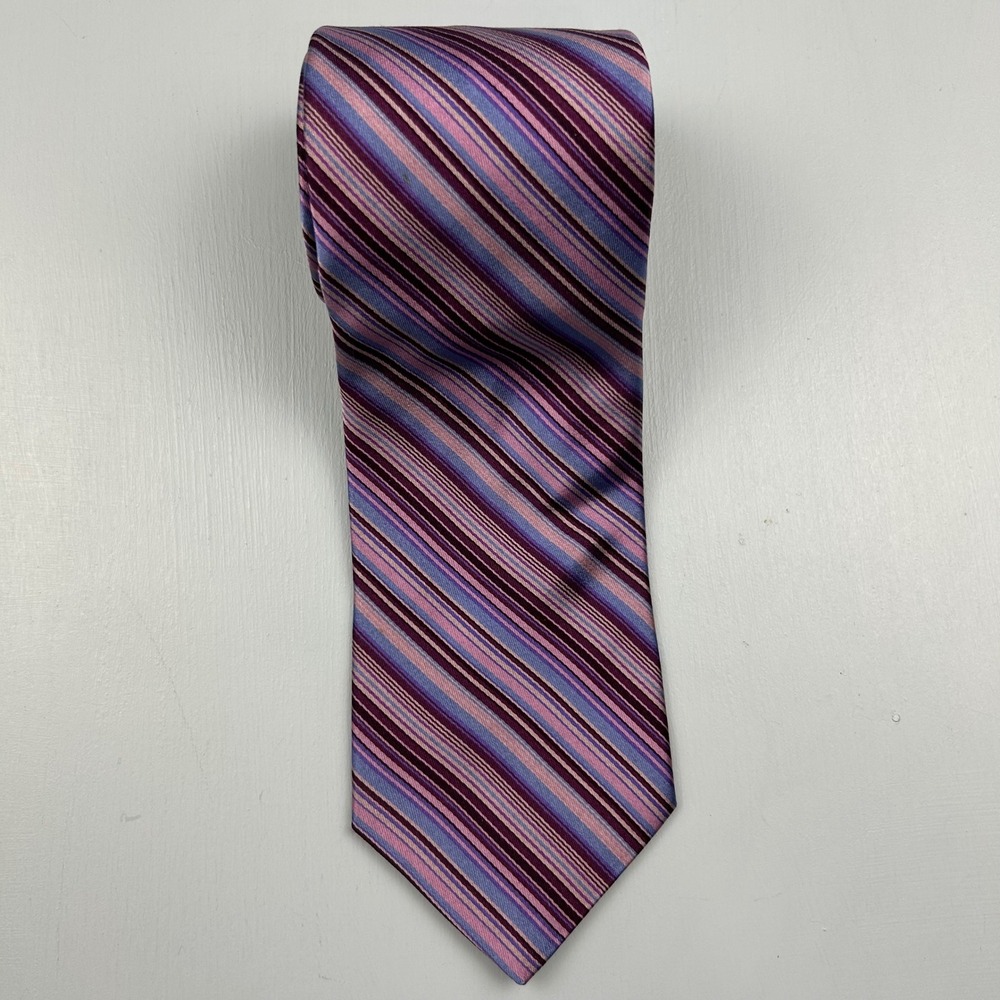 Ted Baker London Mens Silk Tie Purple Pink Blue Striped Hand Tailored USA